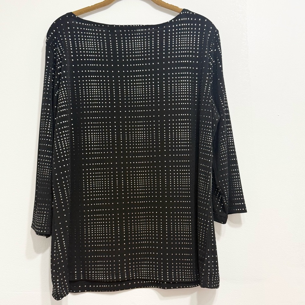 Travel By Tribal Black Rhinestone Geometric 3/4 Sleeve Top XL - Picture 3 of 7